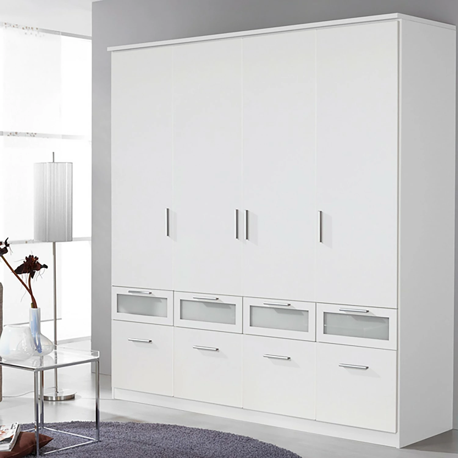 Armoire 181 Cm, 4 Porte Alpin/Verre Bochum Blanc Rauch Blue 4 Armoire 181 Cm, 4 Porte Alpin/Verre Bochum Blanc Rauch Blue – Image 2