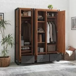 Ars Manufacti Armoire Manchester Ii Anthracite Acacia Acacia Massif Métal 166 Cm -Armoires Soldes 1000121277 191122 12054900004 MOOD DETAILS P000000001000121277 mood