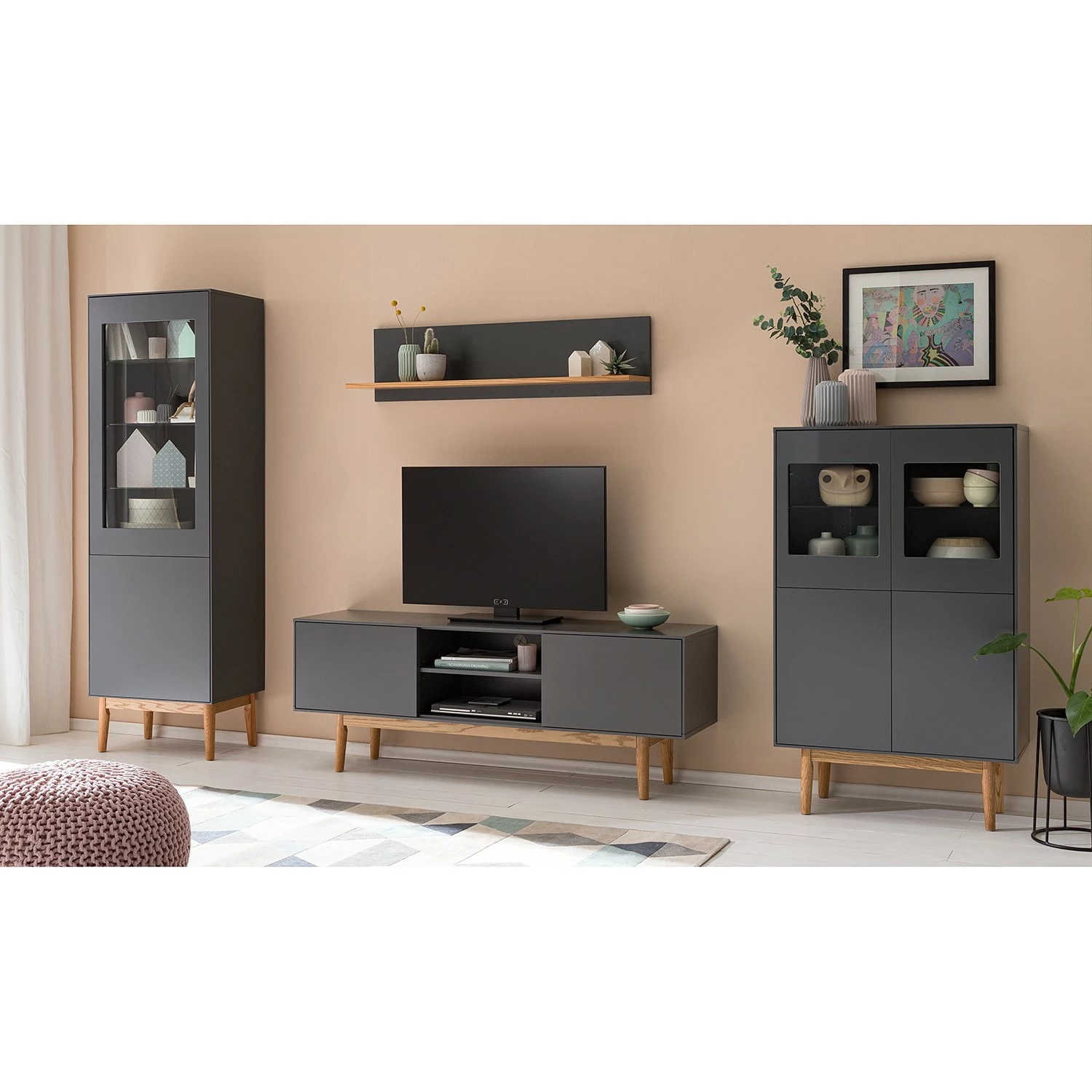 Vitrine Mat Chêne Massif Lindholm Gri 4 Vitrine Mat Chêne Massif Lindholm Gri – Image 2