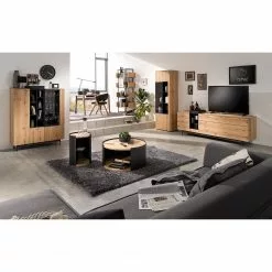 Gwinner Vitrine Placage Chêne Anthracite Métal Véritable Bois Style -Armoires Soldes 1000188727 190926 06085200036 MOOD DETAILS P000000001000188727 mood