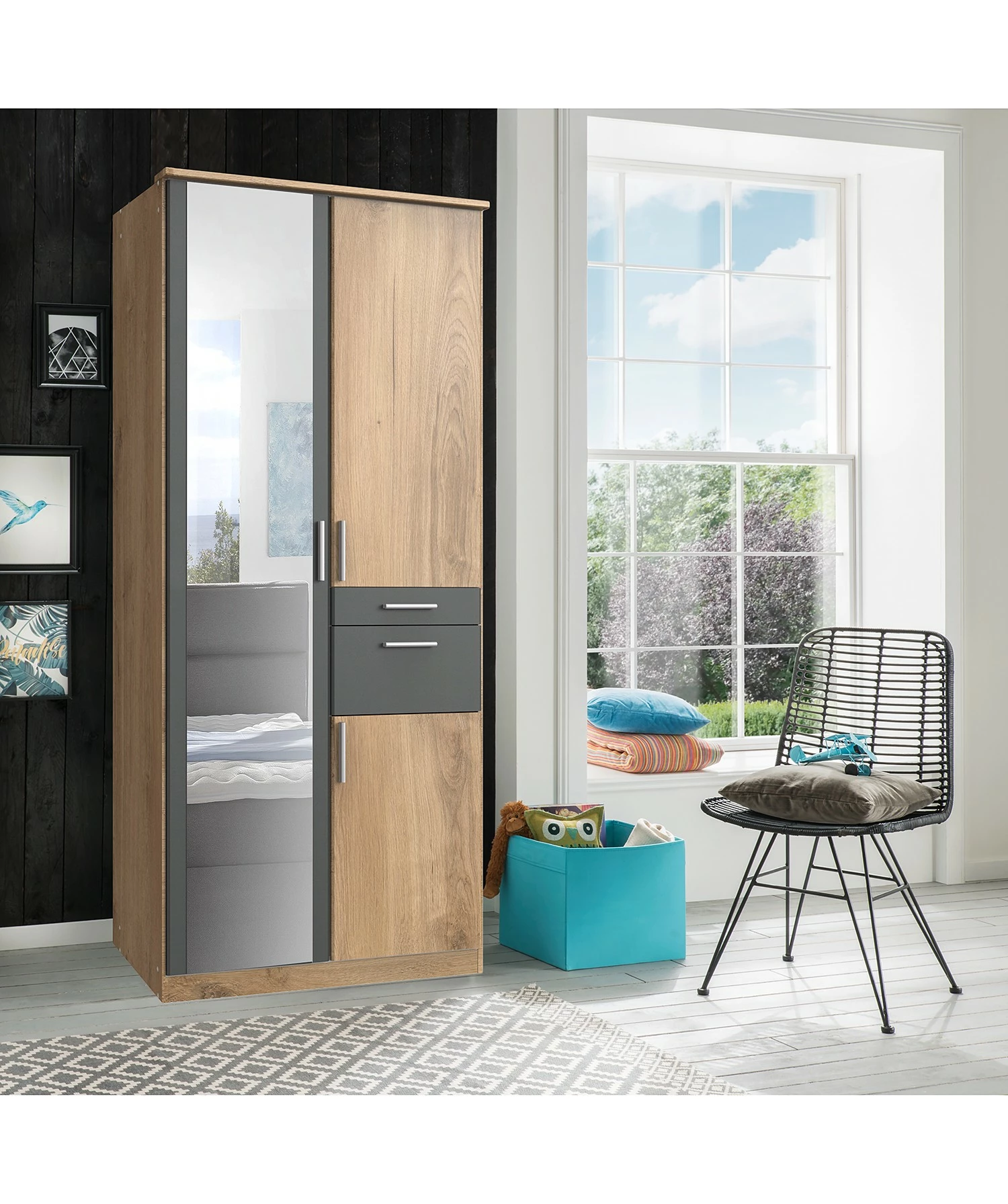 Wimex Armoire Koblenz I Chêne Brut De Sciage Graphite Largeur 91 Cm Compartiment Imitation 4 Wimex Armoire Koblenz I Chêne Brut De Sciage Graphite Largeur 91 Cm Compartiment Imitation – Image 2