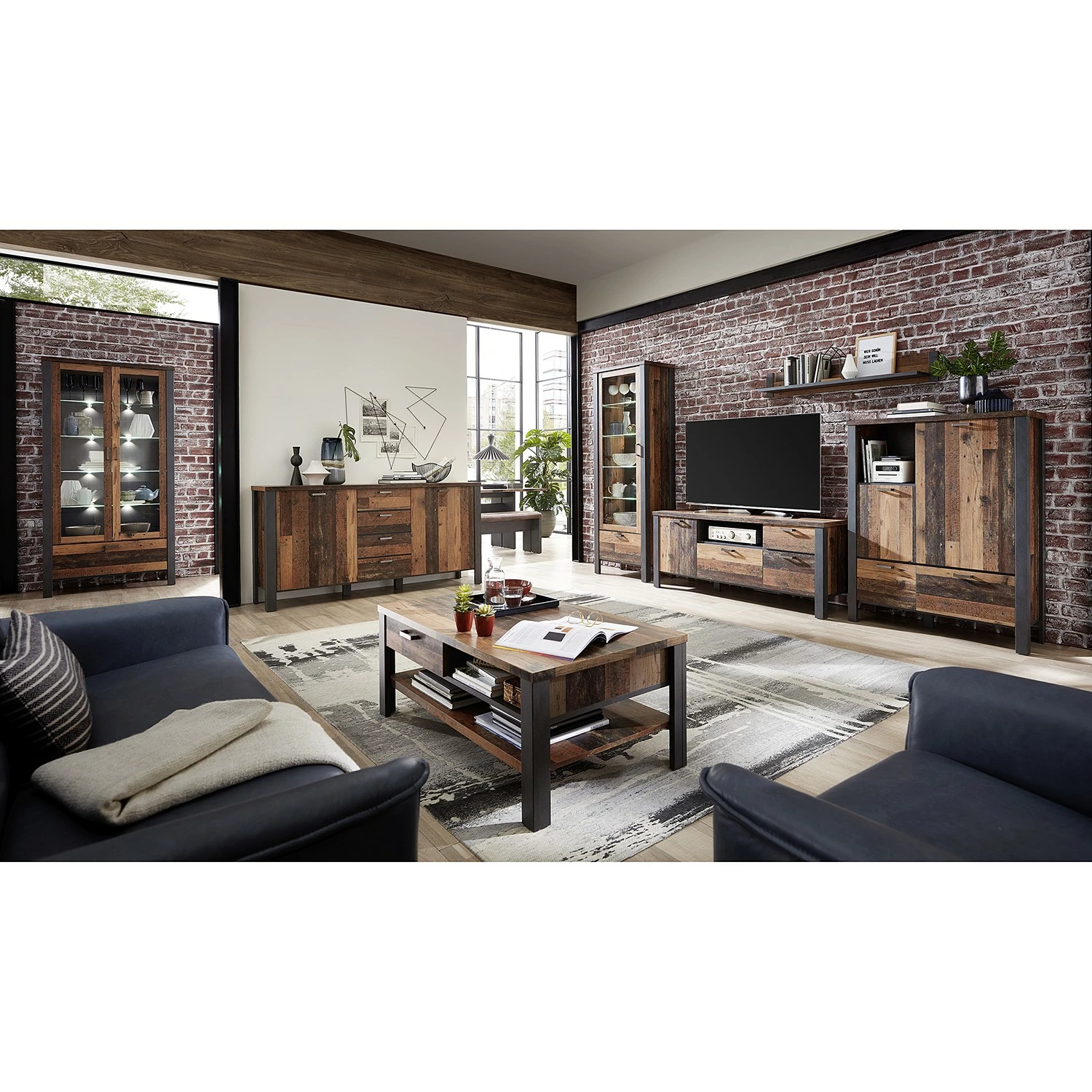 Vitrine Blackpool Ii Imitation Bois Éclairage Living Recyclé Red Gri 6 Vitrine Blackpool Ii Imitation Bois Éclairage Living Recyclé Red Gri – Image 4