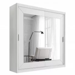 Sanday Armoire Largeur : 180 Cm Portes Miroir Portes Coulissante Mooved Blanc