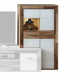 Tv Vitrine Imitation Chêne Meuble Éclairage Loftscape Waverly Blanc