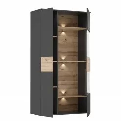 Porte Vitrine Imitation Chêne Verre Loftscape Éclairage Corey Gri -Armoires Soldes 1000282747 211109 144406000133 DETAILS P000000001000282747