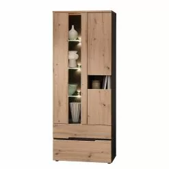 Vitrine Chêne Graphite Éclairage Artisan Imitation Loftscape Moosic