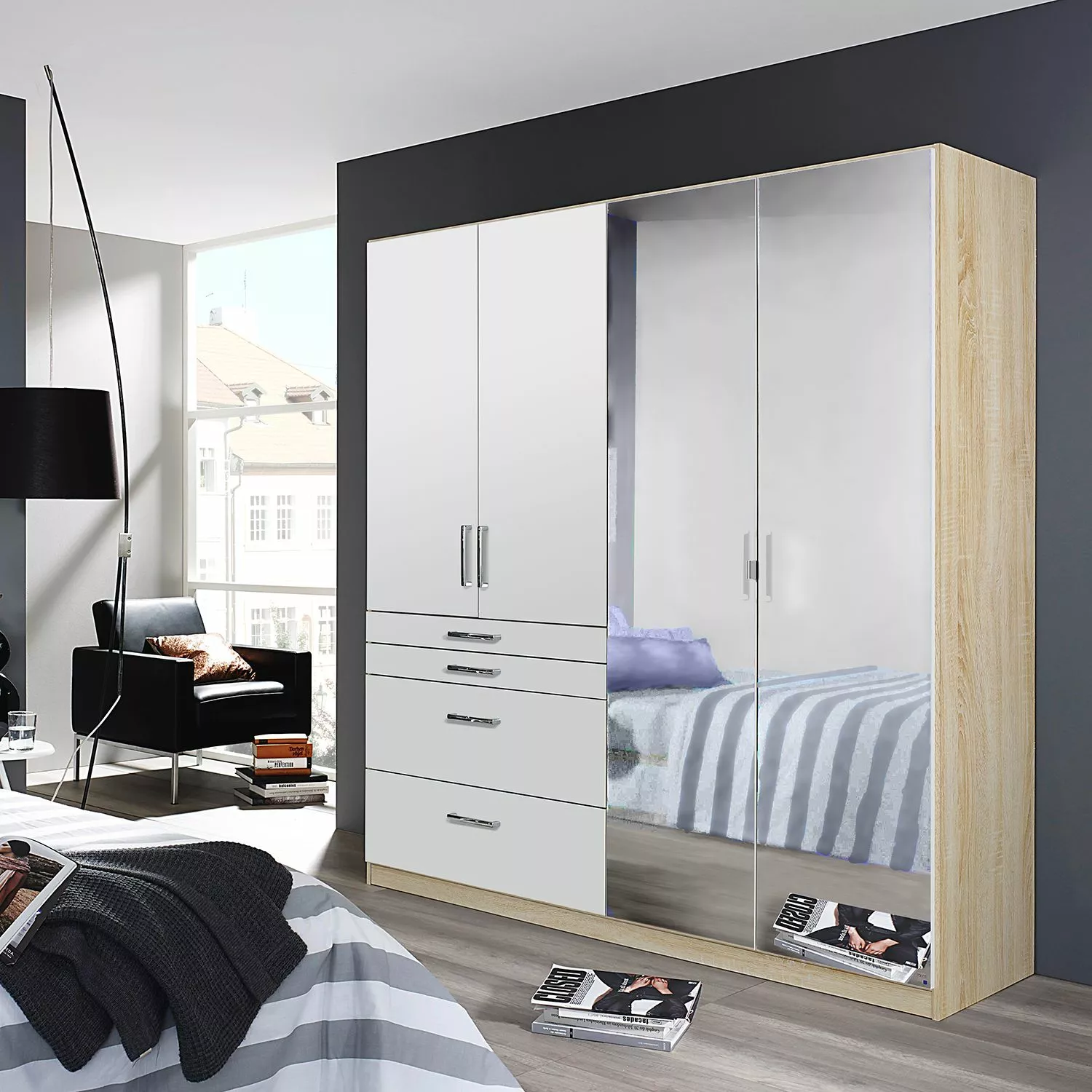 Armoire Homburg Ii 181 Cm : Largeur Imitation Miroir Blanc Rauch Blue 4 Armoire Homburg Ii 181 Cm : Largeur Imitation Miroir Blanc Rauch Blue – Image 2