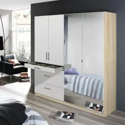 Armoire Homburg Ii 181 Cm : Largeur Imitation Miroir Blanc Rauch Blue 14 Armoire Homburg Ii 181 Cm : Largeur Imitation Miroir Blanc Rauch Blue -Armoires Soldes drehtuerenschrank homburg ii weiss eiche sonoma dekor 181 cm 4 tuerig mit spiegeltuer en 4504432