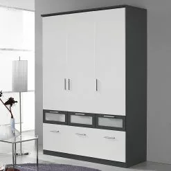 Armoire 4 Porte 181 Cm Métallisé Alpin Gri Blanc Rauch Blue -Armoires Soldes drehtuerenschrank kombischrank bochum extra alpinweiss grau metallic baltimore walnuss 1351395