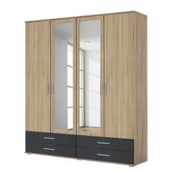 Rauch Blue Armoire Rasant-Extra I - portes battantes - Anthracite / Imitation chêne de Sonoma - Largeur : 168 cm - Avec portes miroir