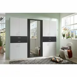 Wimex Armoire 270 Cm : Largeur Alpin Anthracite Taiga Blanc -Armoires Soldes drehtuerenschrank taiga alpinweiss anthrazit 5026732
