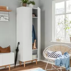 Mørteen Armoire Chêne Massif Lindholm Blanc -Armoires Soldes garderobenschrank lindholm eiche massiv matt weiss 3701897