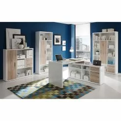 Chêne San Remo Buffet Imitation Mooved Brillant Blanc -Armoires Soldes highboard nestor eiche san remo dekor hochglanz weiss 415564