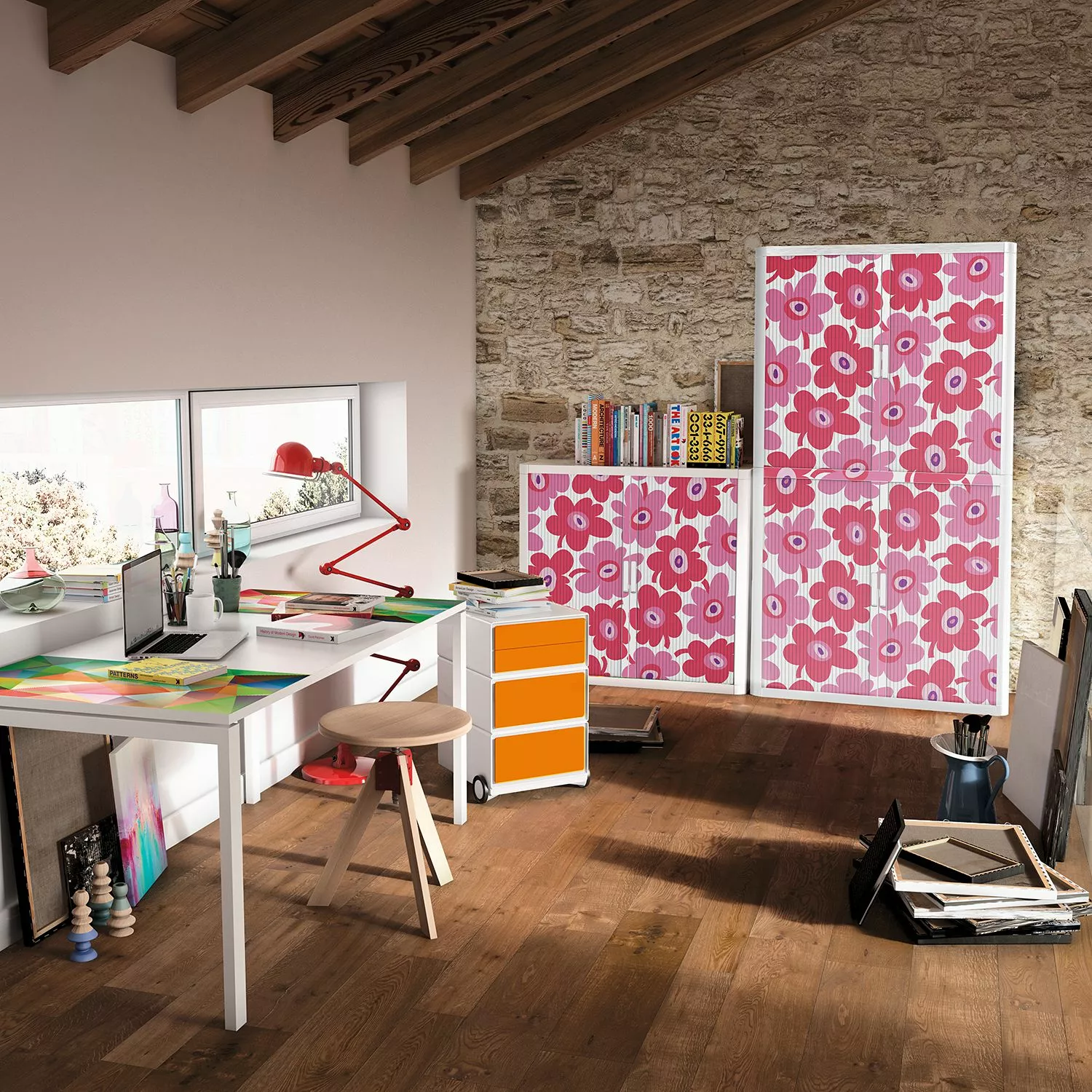 EasyOffice by Paperflow Meuble easyOffice Papier Peints VII - à volet roulant - Rose vif - Hauteur : 204 cm 5 EasyOffice by Paperflow Meuble easyOffice Papier Peints VII - à volet roulant - Rose vif - Hauteur : 204 cm – Image 3