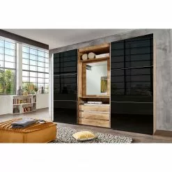 Magic Gla 236 Cm Armoire -Armoires Soldes schwebetuerenschrank magic glas i glas grau plankeneiche dekor 216 cm 5089624