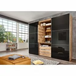 Magic Gla 236 Cm Armoire -Armoires Soldes schwebetuerenschrank magic glas i glas grau plankeneiche dekor 216 cm 5137208