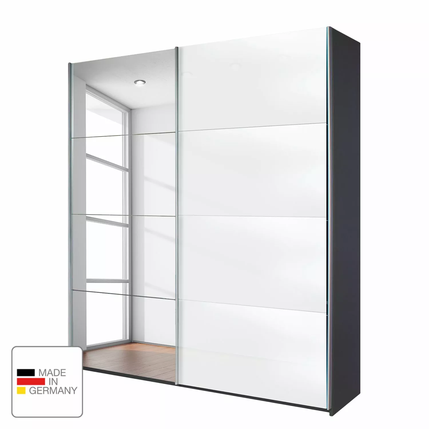 Armoire Miroir Métallisé 230 Cm 181 X Portes Coulissante Quadra Rauch Orange Gri 4 Armoire Miroir Métallisé 230 Cm 181 X Portes Coulissante Quadra Rauch Orange Gri – Image 2