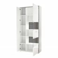 Kushiro Armoire Vitrine Loftscape Brillant Gri Blanc -Armoires Soldes vitrinenschrank arco hochglanz weiss grau 4710816