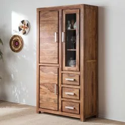 Ars Natura Sheesham Massif Vitrine Armoire Ohio -Armoires Soldes vitrinenschrank ohio sheesham massiv 4257552
