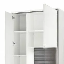 Kushiro Armoire Vitrine Loftscape Brillant Gri Blanc -Armoires Soldes wohnwand arco ii 5 teilig hochglanz weiss grau 4710672