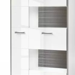 Kushiro Armoire Vitrine Loftscape Brillant Gri Blanc -Armoires Soldes wohnwand arco ii 5 teilig hochglanz weiss grau 4710676