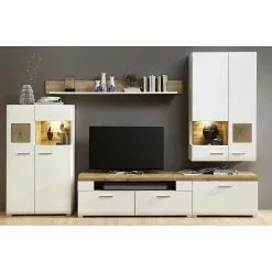 Loftscape Vitrine Éclairage Murale Aulby Blanc -Armoires Soldes wohnwand aulby i 4 teilig inkl beleuchtung matt weiss eiche dekor 4715288