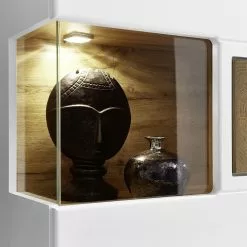 Loftscape Vitrine Éclairage Murale Aulby Blanc -Armoires Soldes wohnwand aulby i 4 teilig inkl beleuchtung matt weiss eiche dekor 4715320